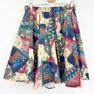 Mondiki Womens VTG Vintage Artsy Patchwork Western Cowboy Handmade Skirt